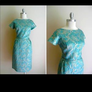 VINTAGE Blue and Gold Rhinestone Dress